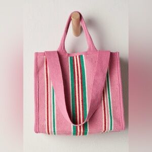 NWT Free People Clara Canvas Tote In Pink Popsicle